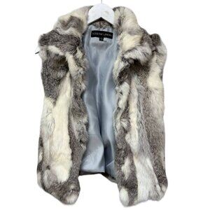 Adrienne Landau Real Fur Vest Size Large Cream Gray Womens Luxury Jacket NWOT